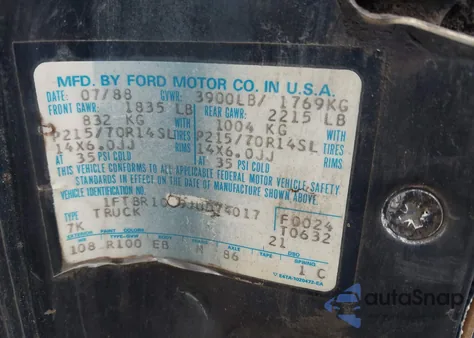 1988 Ford Ranger z USA, uszkodzony, nr VIN 1FTBR10C9JUD74017